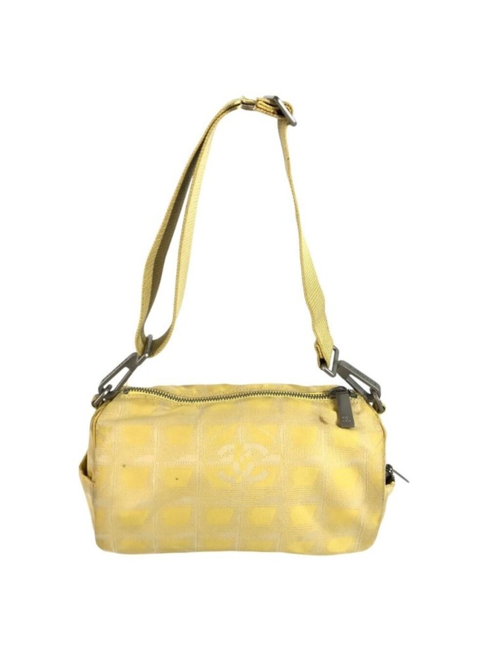Chanel Shoulder Bag Cylindrical CC Logo Nylon Canvas Yellow